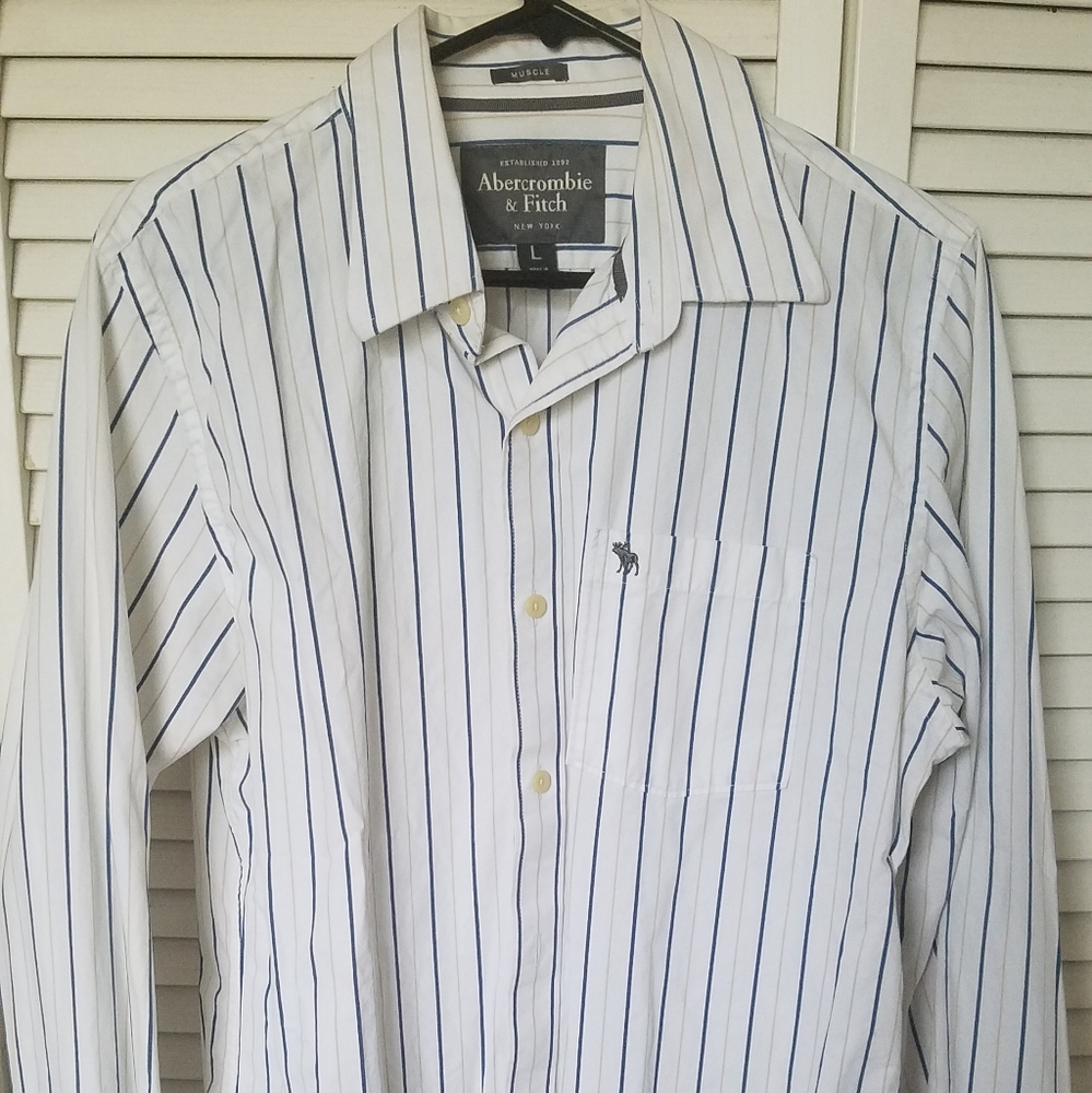 White striped long sleeve button up dress shirt